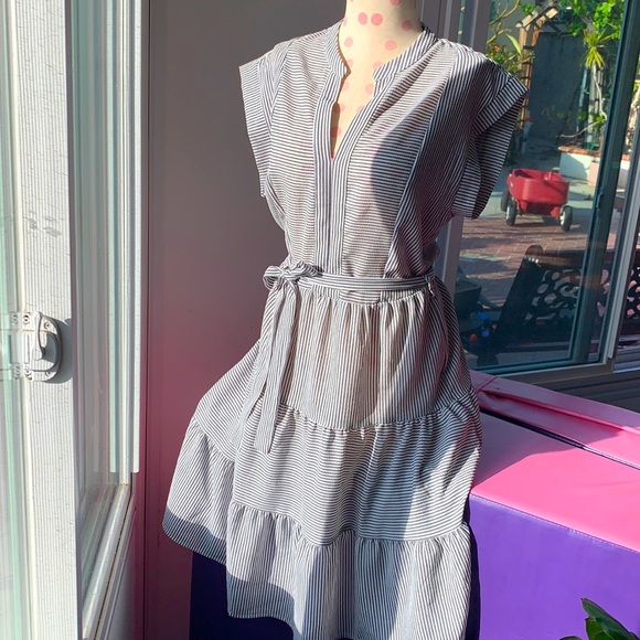 Grey and white stripe midi dress - Picture 2 of 3